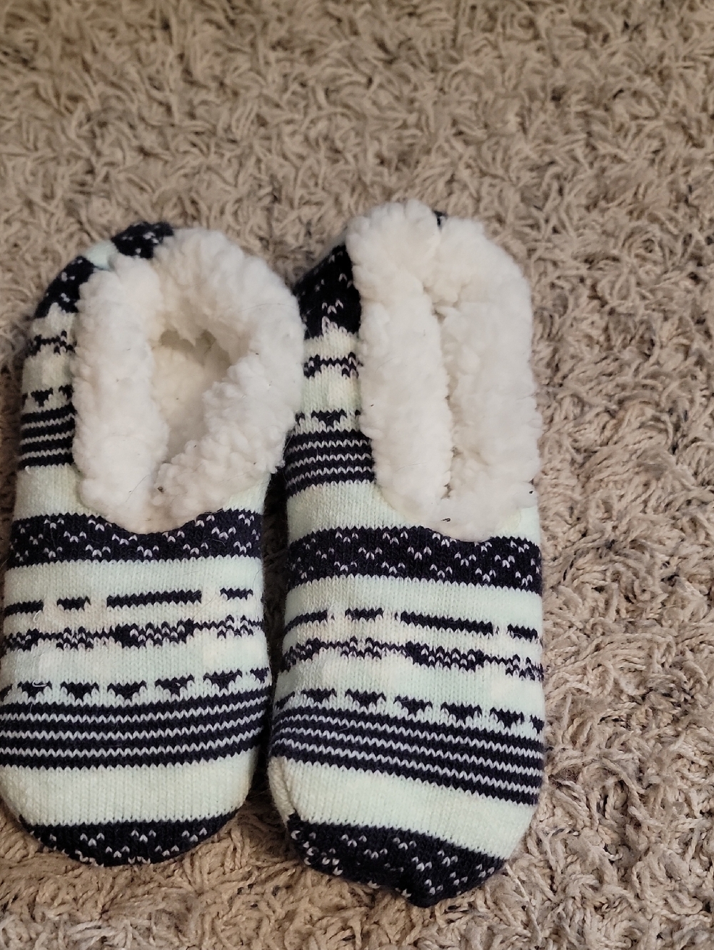 Muk Luks Mint & Navy Blue Fleece-Lined Women's Slipper Socks